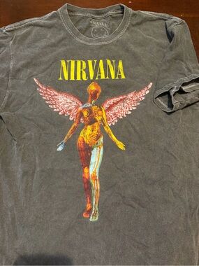 NIRVANA Black Tee with Yellow Logo and Smiley Face
